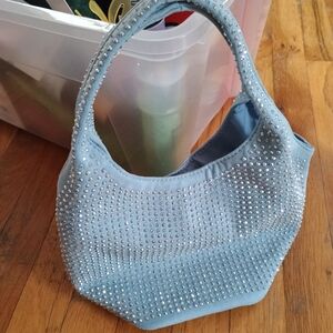Chic Blue Rhinestone Shoulder Bag